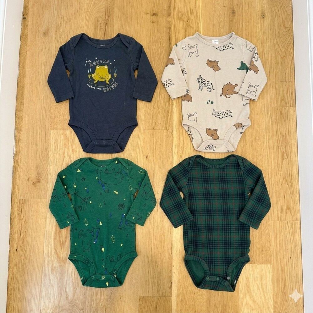 H&M & Carter's Baby Long Sleeve Bodysuit Bundle 4-Piece Lot 18M EUC Fall Earth